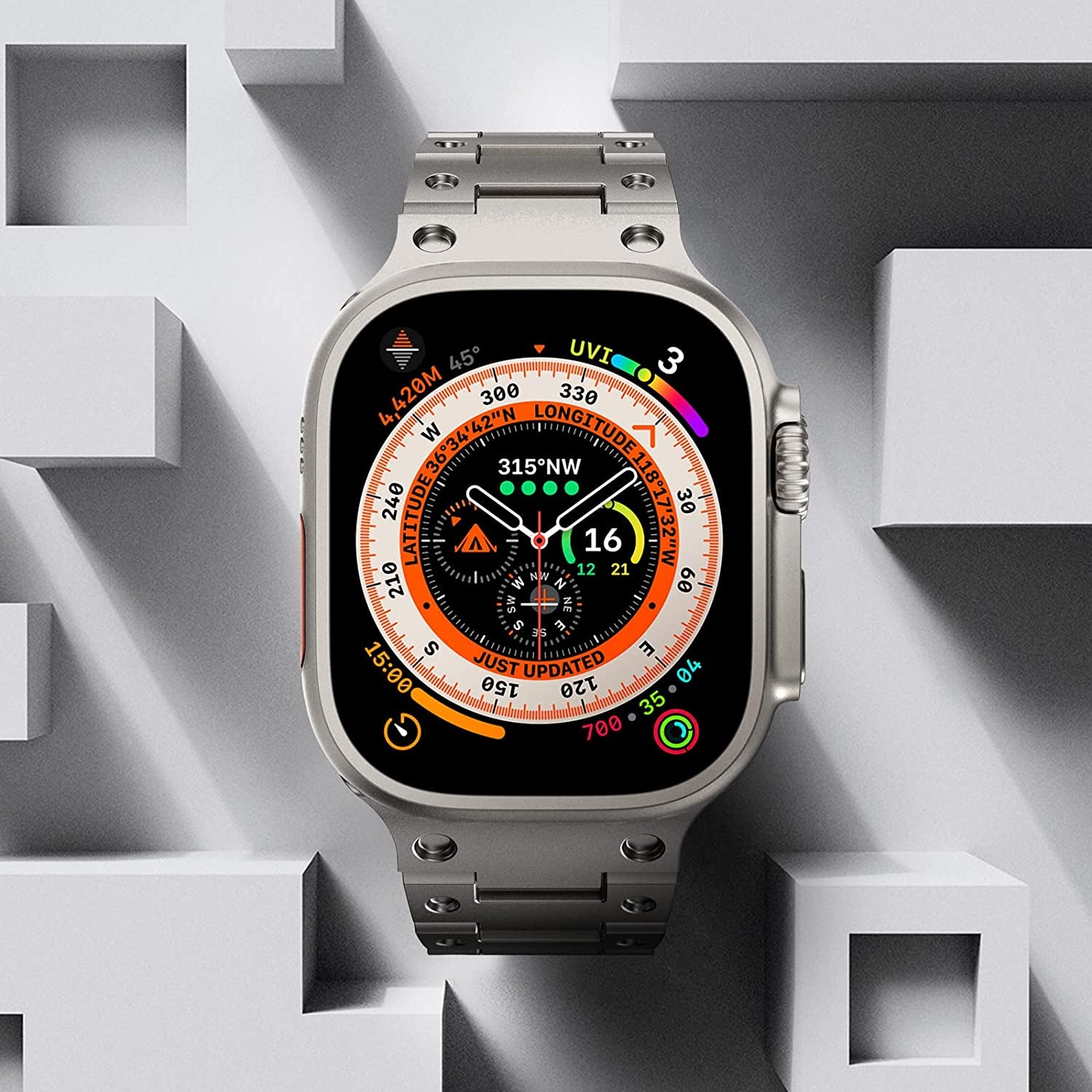 Fullife Compatible with Apple Watch Ultra Band 49Mm 45Mm 44Mm 42Mm Stainless Steel Metal Link with Butterfly Clasp for Men Women for Iwatch Series 8 Series 7 SE/6/5/4/3/2/1, Titanium  Fullife   