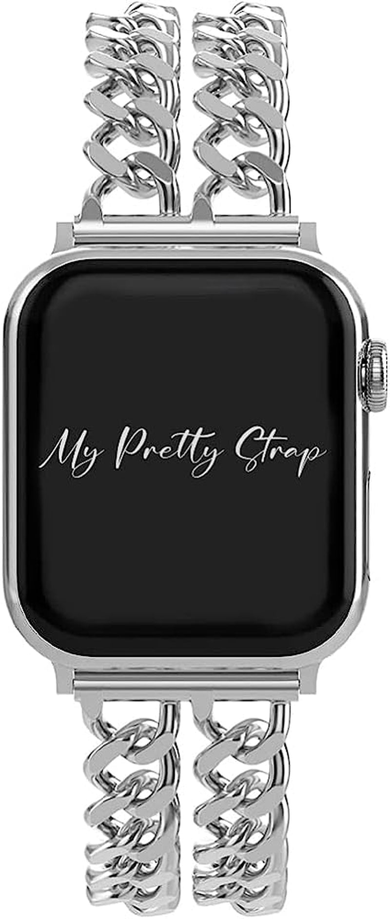 My Pretty Strap Double Chain Band Compatible with Apple WATCH SE Series 8 7 6 5 4 3 2 1, 38/40/41Mm or 42/44/45/49Mm for Women  My Pretty Strap Silver Gem 42MM / 44MM / 45MM / 49MM 