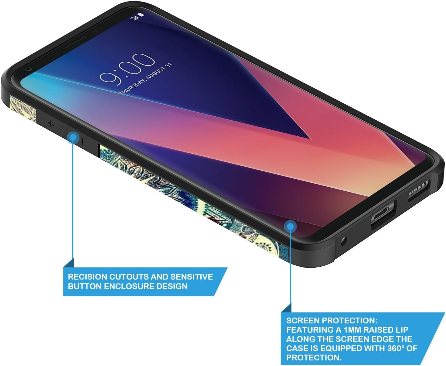 Rosebono for LG V30 Case, LG V30 plus Case, Hybrid Dual Layer Shockproof Hard Cover Graphic Fashion Cute Colorful Silicone Skin for LG V30 / LG V30Plus (Green Mandala)  Rosebono   