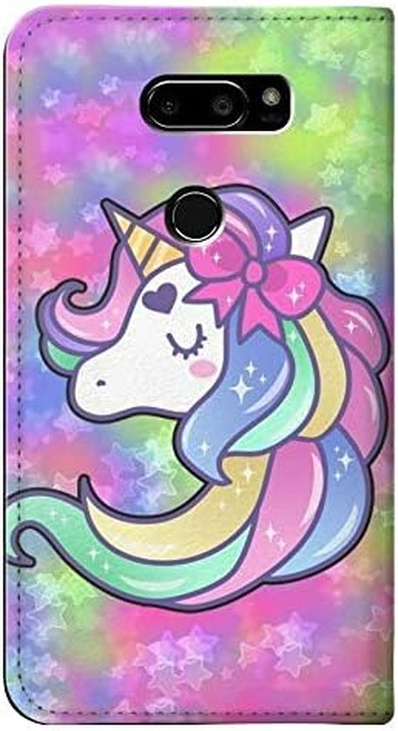 RW3264 Pastel Unicorn PU Leather Flip Case Cover for LG V30, LG V30 Plus, LG V30S Thinq, LG V35, LG V35 Thinq  jjphonecase   