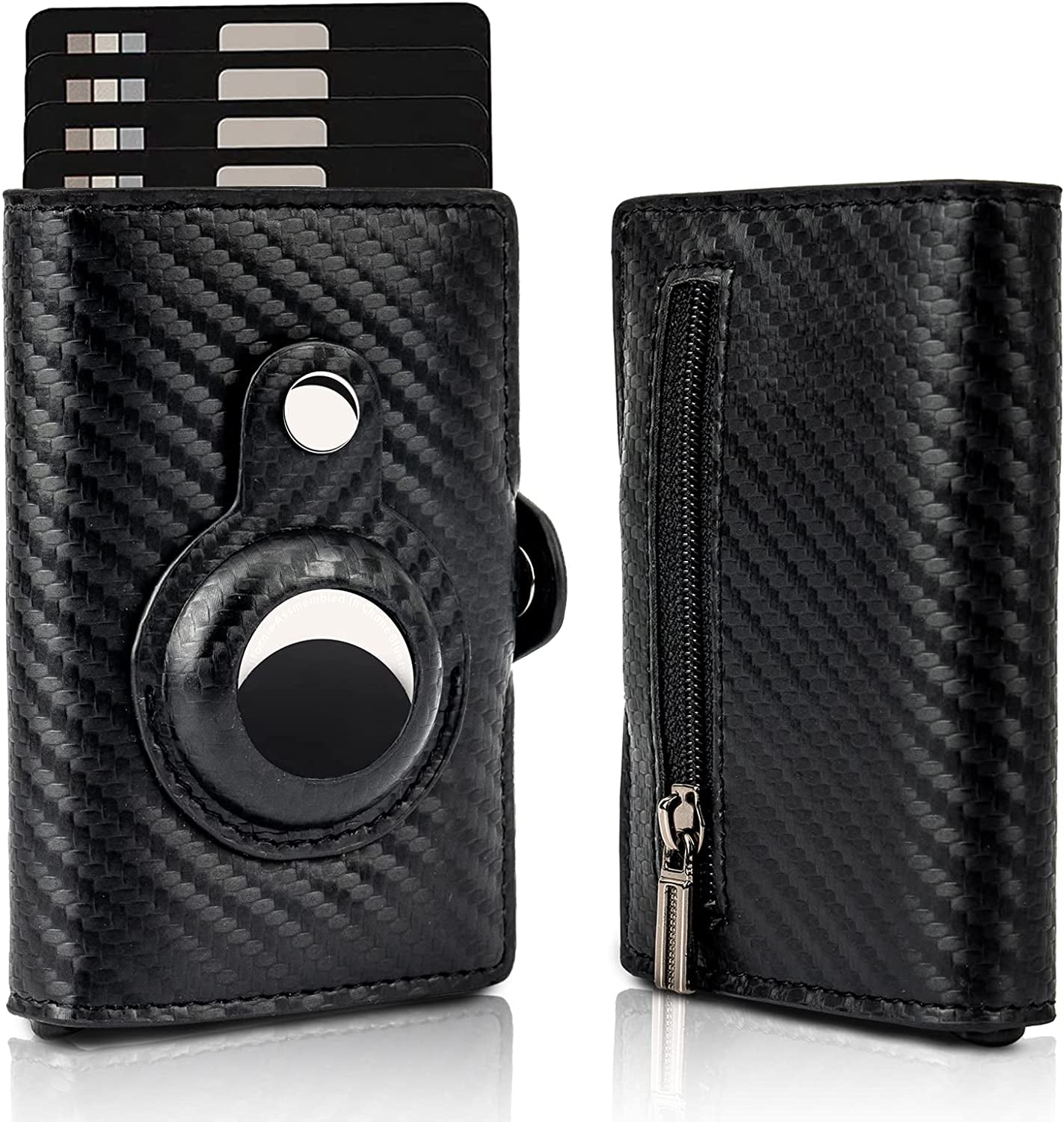 HAMOPY Airtag Wallet, Leather Credit Card Holder with Airtag Slot, Slim Smart Wallet for Men with Coin Pocket, Mens Pop up Wallet Pocket Wallet with Rfid Blocking Tech, Black  HAMOPY   