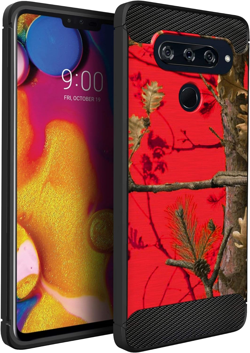 Casesondeck Camo Case Compatible with LG V40 Thinq, Carbon Fiber Texture Slim Fitted Matte Cover with Design(Tree Camo)  CasesonDeck Red Tree Camo  