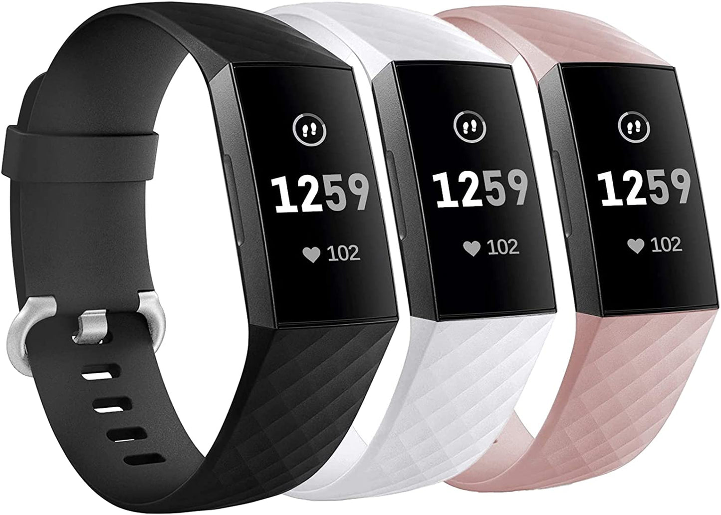 3 Pack Silicone Bands for Fitbit Charge 4/ Fitbit Charge 3/ Charge3 Se,Silicone Fitness Sport Wristbands for Women Men Small Large  Cone Black/White/Pink Large 