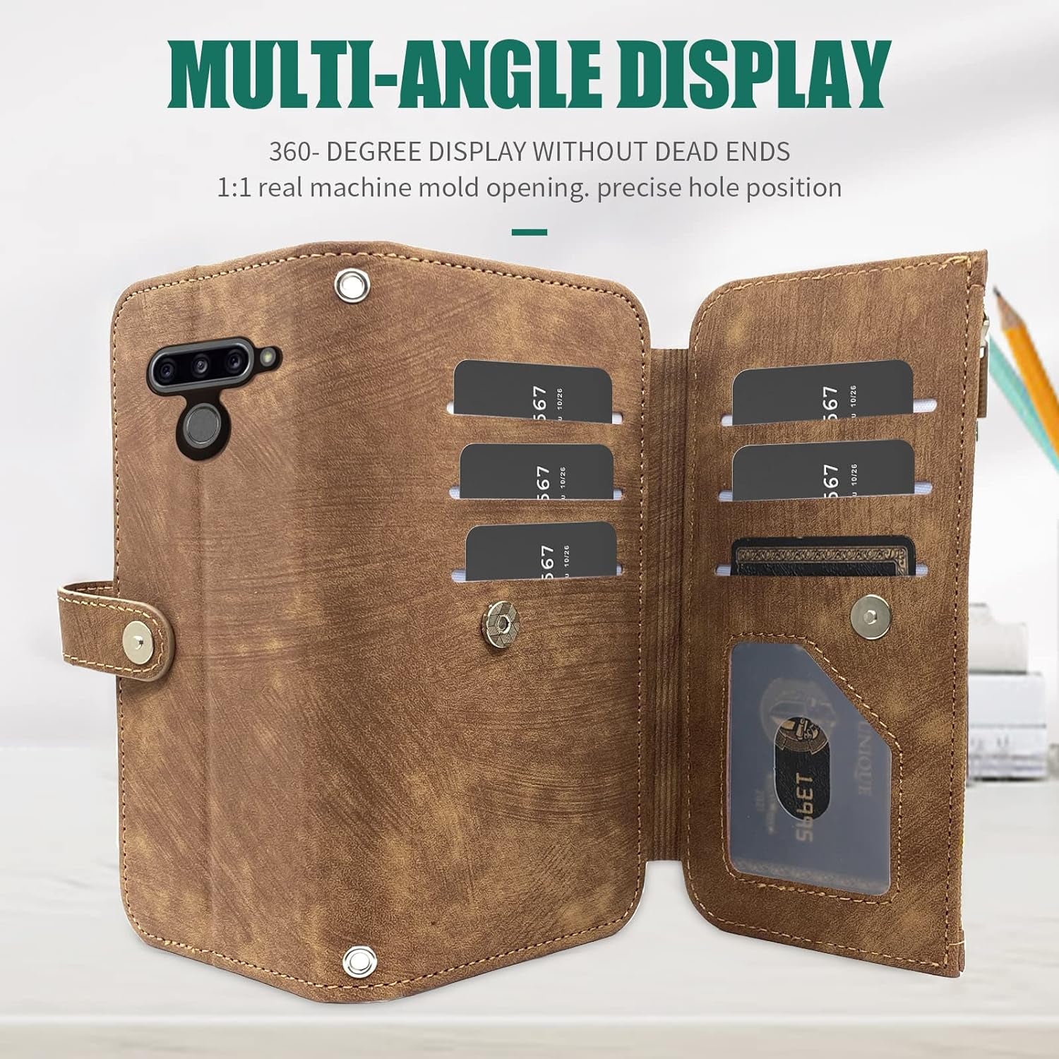 Compatible with LG V40 Thinq Wallet Case Flip Credit Card Holder Cell Phone Cover for Folio Purse Lanyard Wrist Strap Rugged Slot Mobile LGV40 Storm V 40 Thin Q V40Thinq LG40 40V 40Thinq Women Brown  Furiet   