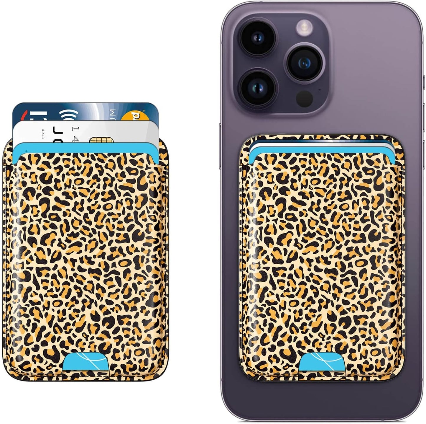 Magnetic Wallet Card Holder with Magsafe Compatible for Iphone 14/14 Plus/14 Pro/14 Pro Max, Iphone 13 Pro Max/13 Pro/13/13 Mini, Iphone 12/12 Pro/12 Pro Max, RFID Card Holder Wallet, Deep Purple  Doter Leopard  