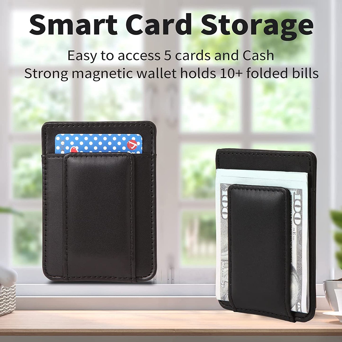 Morojular Leather Wallet for Apple Magsafe, Magsafe Wallet and Magnetic Card Holder, Compatible with Iphone 14/13/12 Series, Max 5 Cards, Money Clip, Not Compatible with Iphone Mini Black  Morojular   