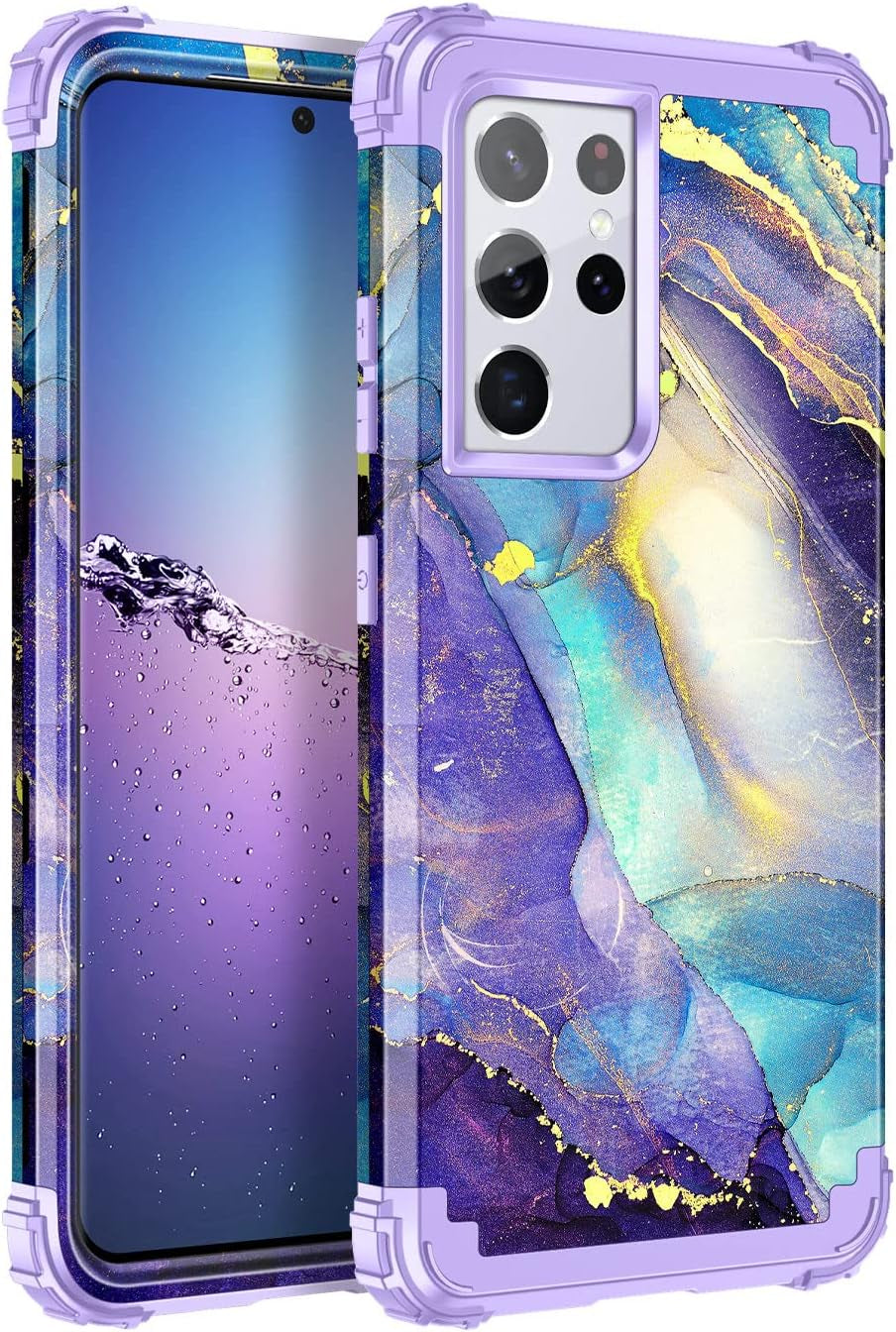 Rancase for Galaxy S21 Ultra 5G Case,Three Layer Heavy Duty Shockproof Protection Hard Plastic Bumper +Soft Silicone Rubber Protective Case for Samsung Galaxy S21 Ultra 5G 6.8 Inch,Purple Mandala  Rancase A-Purple  