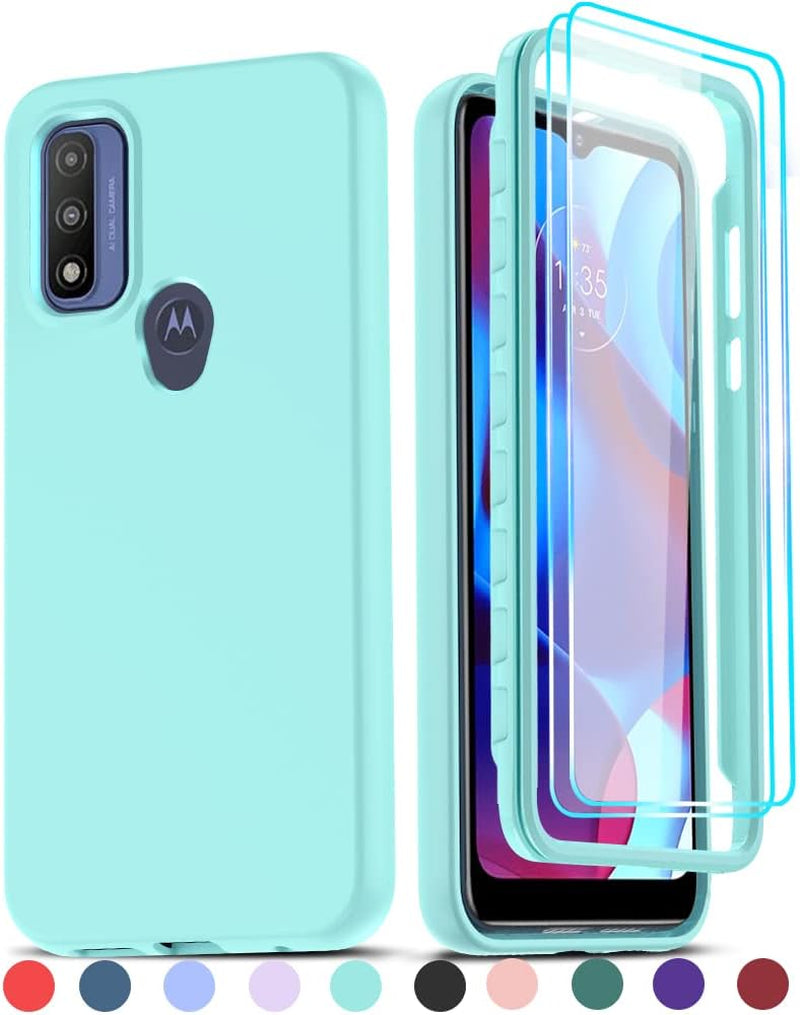 Leyi for Moto G Power 2022 Case: Moto G Pure Phone Case with [2 X Tempered Glass Screen Protector], Full-Body Shockproof Soft Liquid Silicone Protective Phone Cover Case for Motorola G Pure, Mint  LeYi   