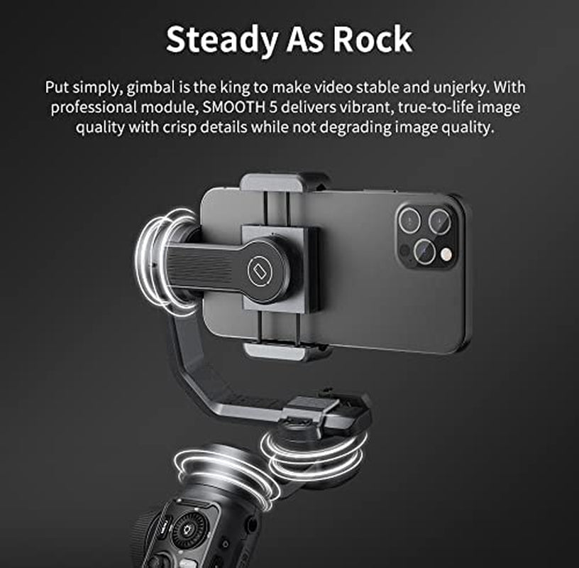 ZHIYUN Smooth 5 Professional 3-Axis Handheld Gimbal Stabilizer for Iphone 13 Pro Max Mini 12 11 XS X XR 8 7 6 plus Smartphone Android Cell Phone Gimble W/Face/Object Tracking Motion Time-Lapse POV  zhi yun   