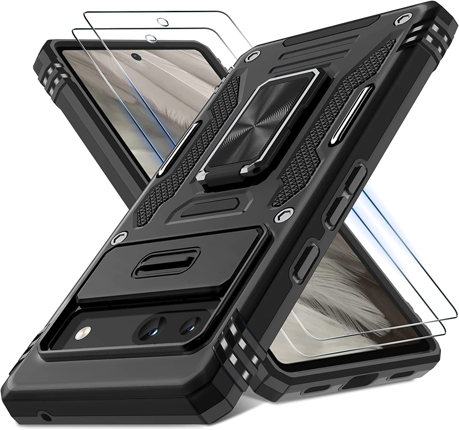 DEERLAMN for Google Pixel 8 Case with Slide Camera Cover+Screen Protector (1 Pack), Rotated Ring Kickstand Military Grade Shockproof Heavy Duty Protective Cover -Navy Blue  DEERLAMN Black Google Pixel 7A 