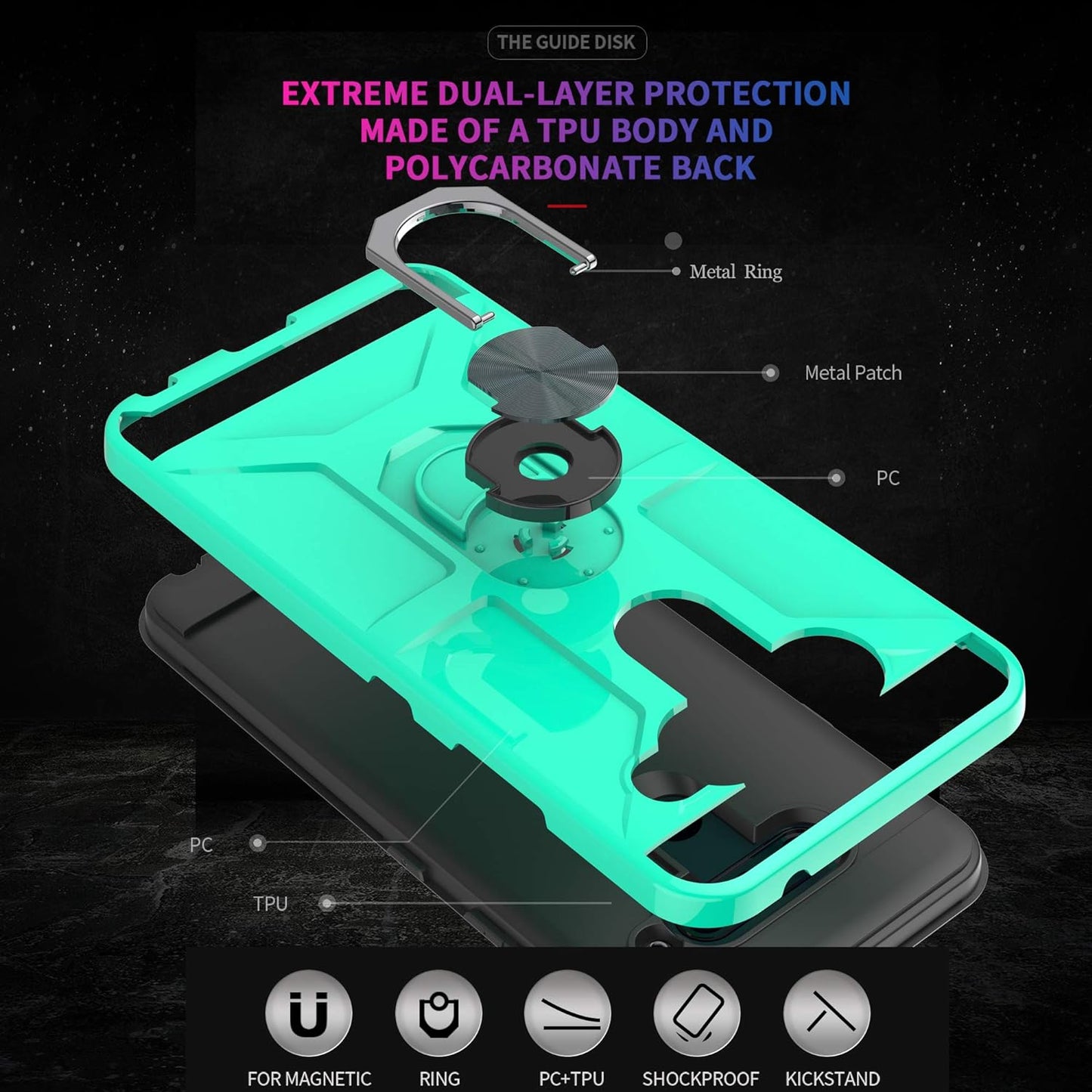 Ymhxcy Phone Case Compatible with LG V40/V40 Thinq Case with HD Screen Protector,360 Degree Rotating Ring Kickstand Holder Dual Layers of Shockproof Phone Case for LG V40-ZS Mint  YmhxcY   