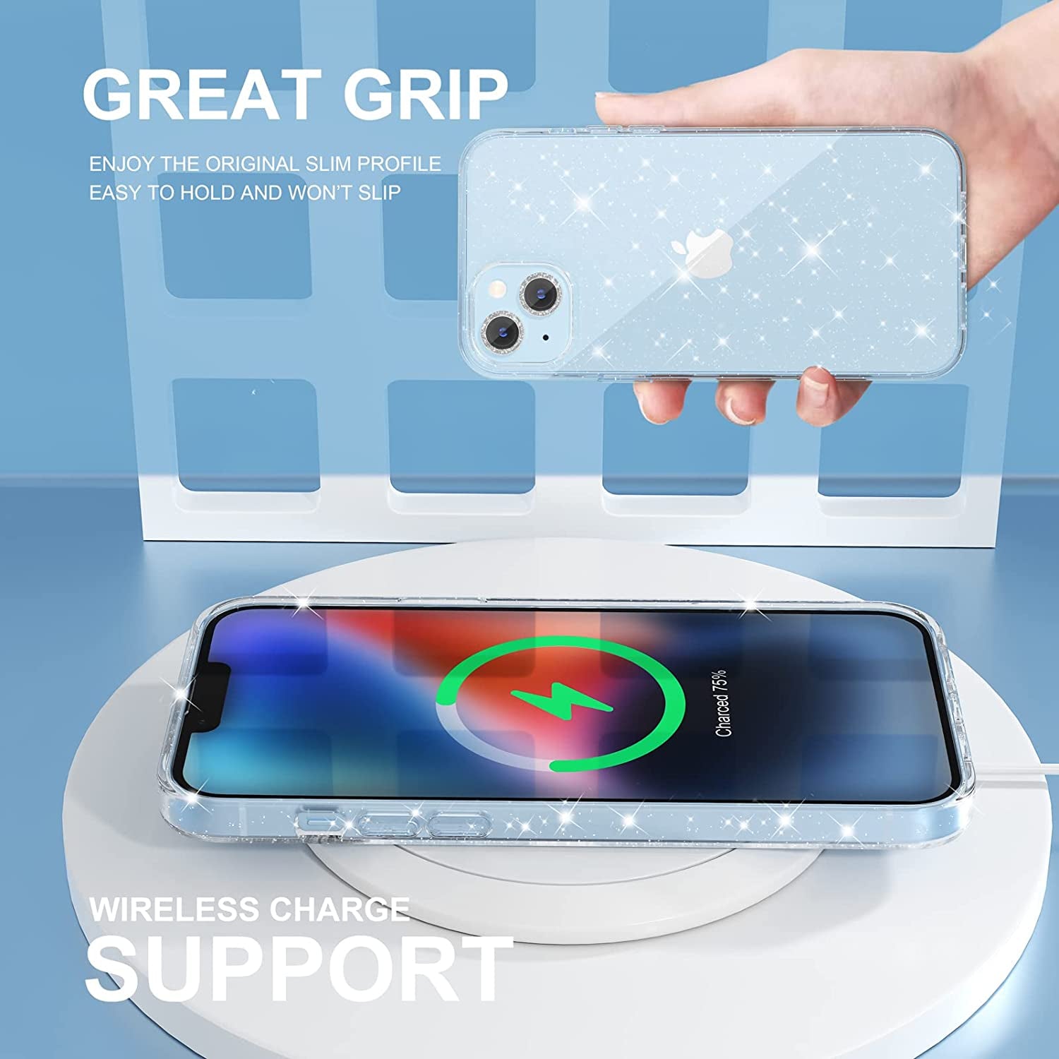 Choiche Compatible for Iphone 14 Case Cute, Women Clear Glitter Bling Sparkly Case, [2 X Diamond Camera Lens Protectors] [2 X Tempered Glass Screen Protectors] 6.1-Inch (Glitter Clear)  Choiche   