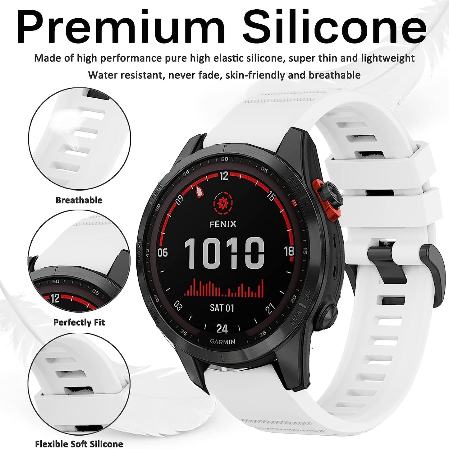 Miimall Compatible for Garmin Fenix 7X Silicone Band, Soft Sport Watch Wristband Women Man Flexible Replacement Band Strap for Garmin Fenix 26Mm 7X/7X Solar/7X Sapphire Solar/6X/5X(Black)  Miimall   