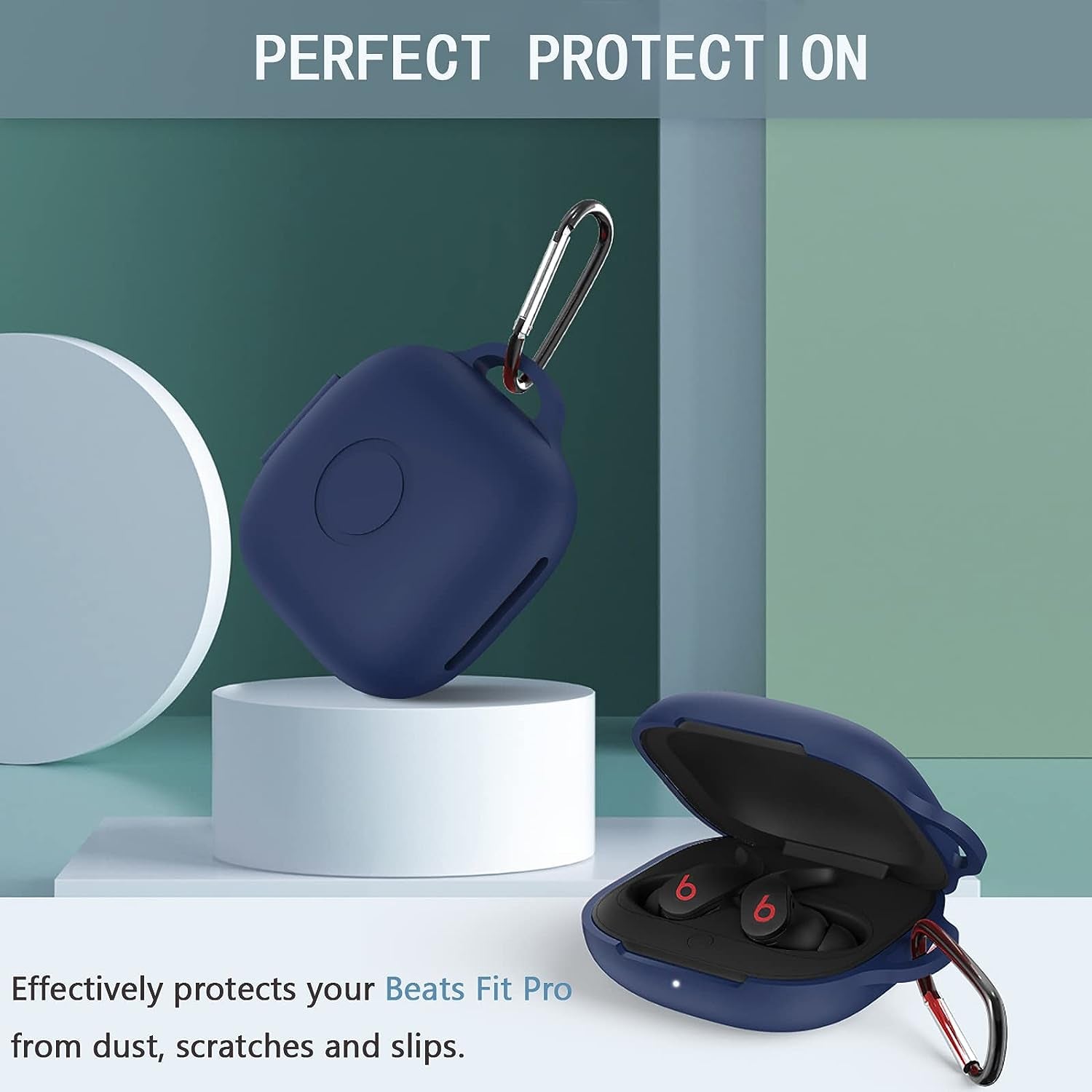 WOFRO Beats Fit Pro Case [5 in 1] Accessories Kit Shockproof Anti-Scratch Silicone Protective Cover for Beats Fit Pro 2021 with Keychain/Anti-Lost Strap/Silicone Ring/Brush(Blue)  WOFRO   