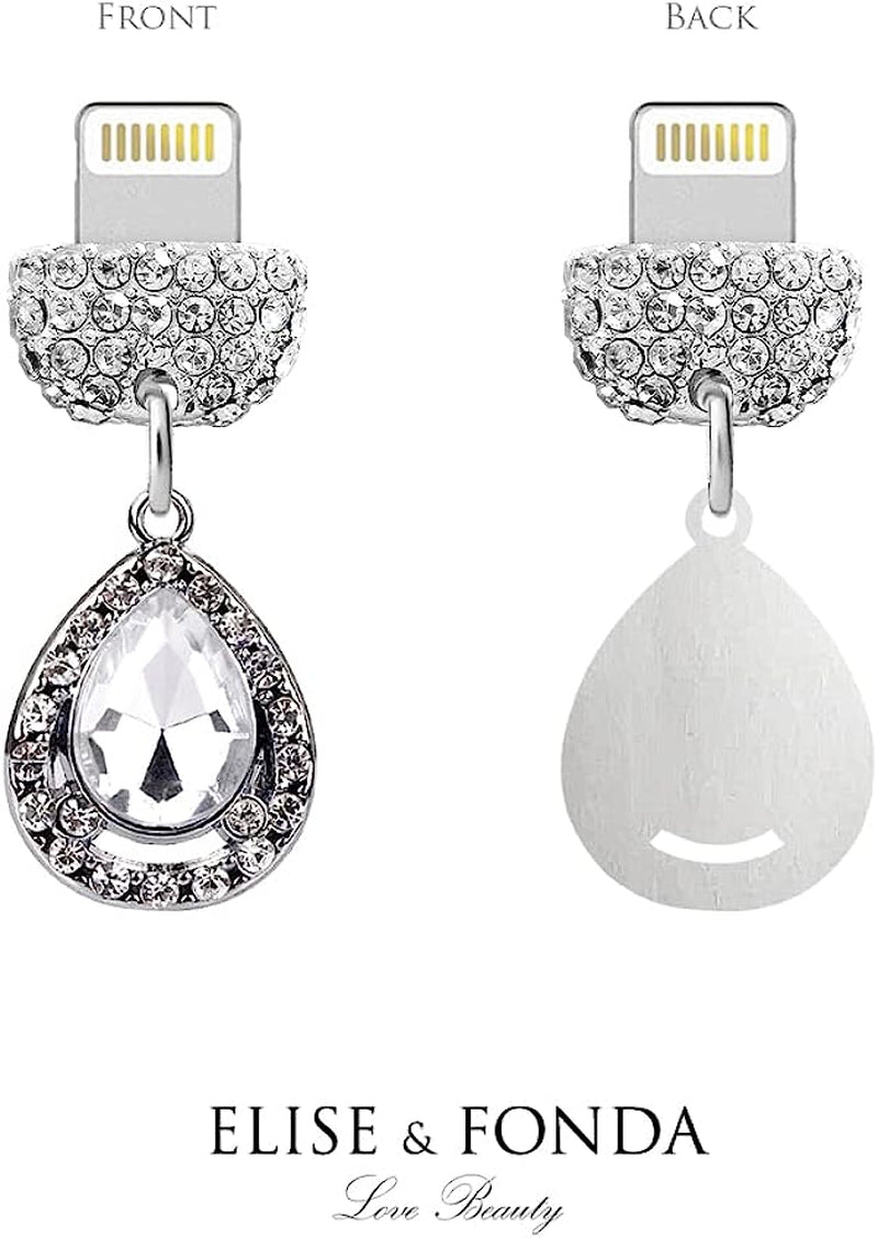ELISE & FONDA CP449 USB Charging Port Crystal anti Dust Plug Little Water Drop Phone Charm for Iphone 13/12/11/ XS MAX/XR/X/8 Plus/7/6S/8/Se Ipad Ipod (White)  ELISE & FONDA   