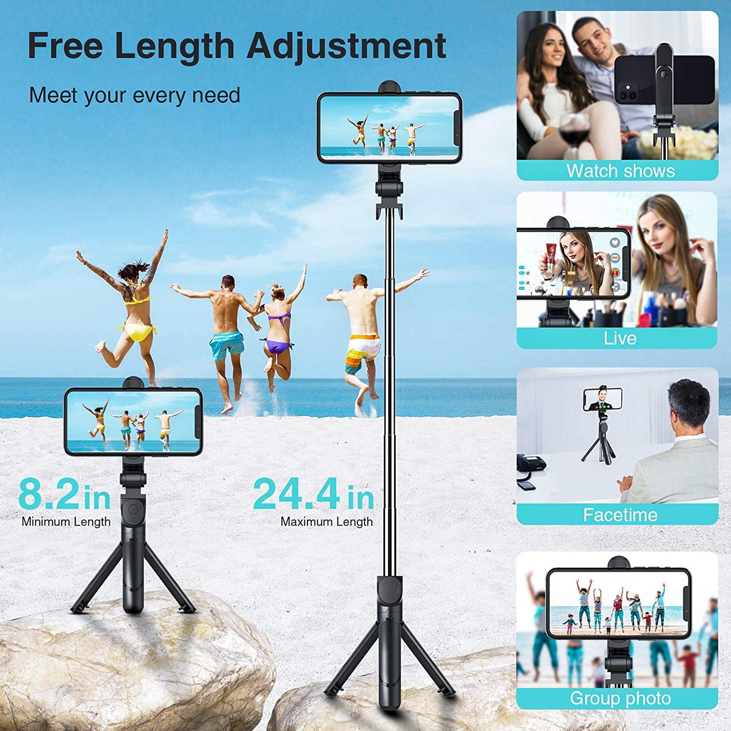 Phone Tripod Stand, Selfie Stick Tripod - Extendable Tripod Stick with Remote - Wireless Selfie Stick Tripod, Portable Tripod for Phone (Black)  AutoYet   