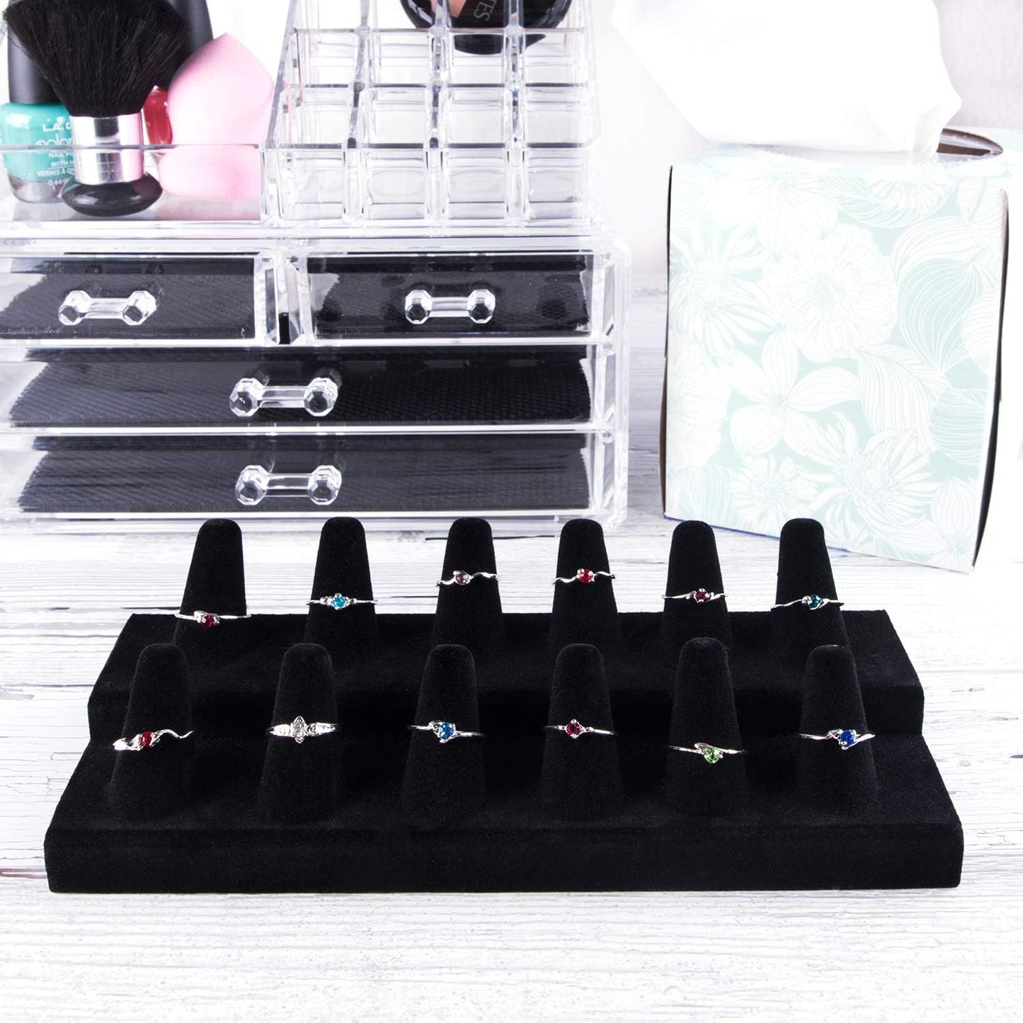 Super Z Outlet Black Velvet Finger Ring Counter Display Rack 12 Slots for Home Decoration, Organizing  Super Z Outlet   