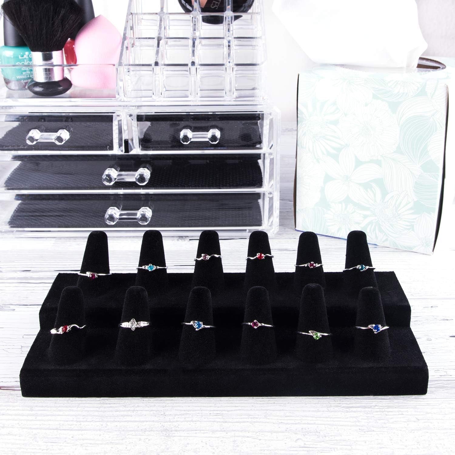 Super Z Outlet Black Velvet Finger Ring Counter Display Rack 12 Slots for Home Decoration, Organizing  Super Z Outlet   