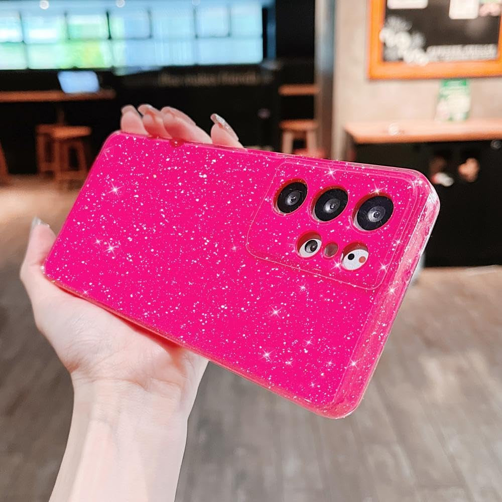 MINSCOSE Compatible with for Samsung Galaxy S21 Ultra Case,Cute Neon Bright Color,Glitter Bling Thin Slim Shockproof Silicone Sparkly Case, Soft TPU Phone Case for Women Girl-Hot Pink  MINSCOSE   