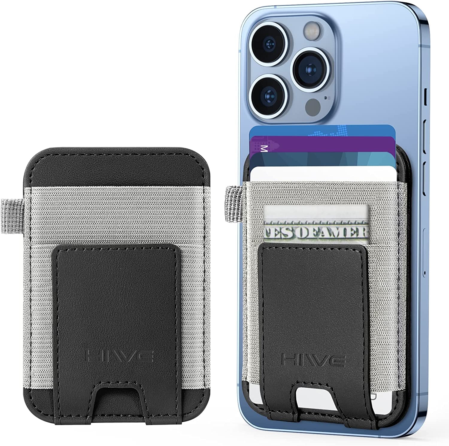 Magnetic Card Wallet Holder for Apple Magsafe, Magnetic Card Holder Magsafe Compatible with Iphone 12 Iphone 13/14 Magsafe Wallet, Mag Safe Leather Wallet for Back of Iphone 14/13/ 12 Series, Black  HiWe D-Midnight  