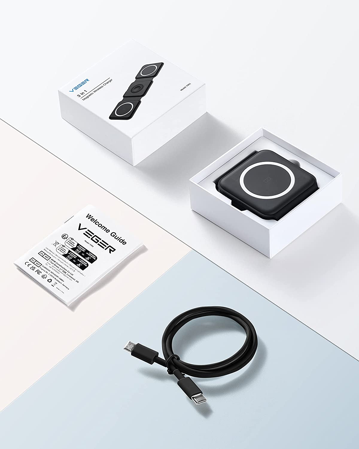 3 in 1 Wireless Charging Station, VEGER Travel Charger for Multiple Devices, Fast Wireless Charging Pad for Iphone 14/13/12/11/X/Xr/Xs/8 Series, Airpods, Apple Watch 7/6/5/4/3, Qi Phones Earbuds More  Shenzhen Autige Technology Co.,Ltd   