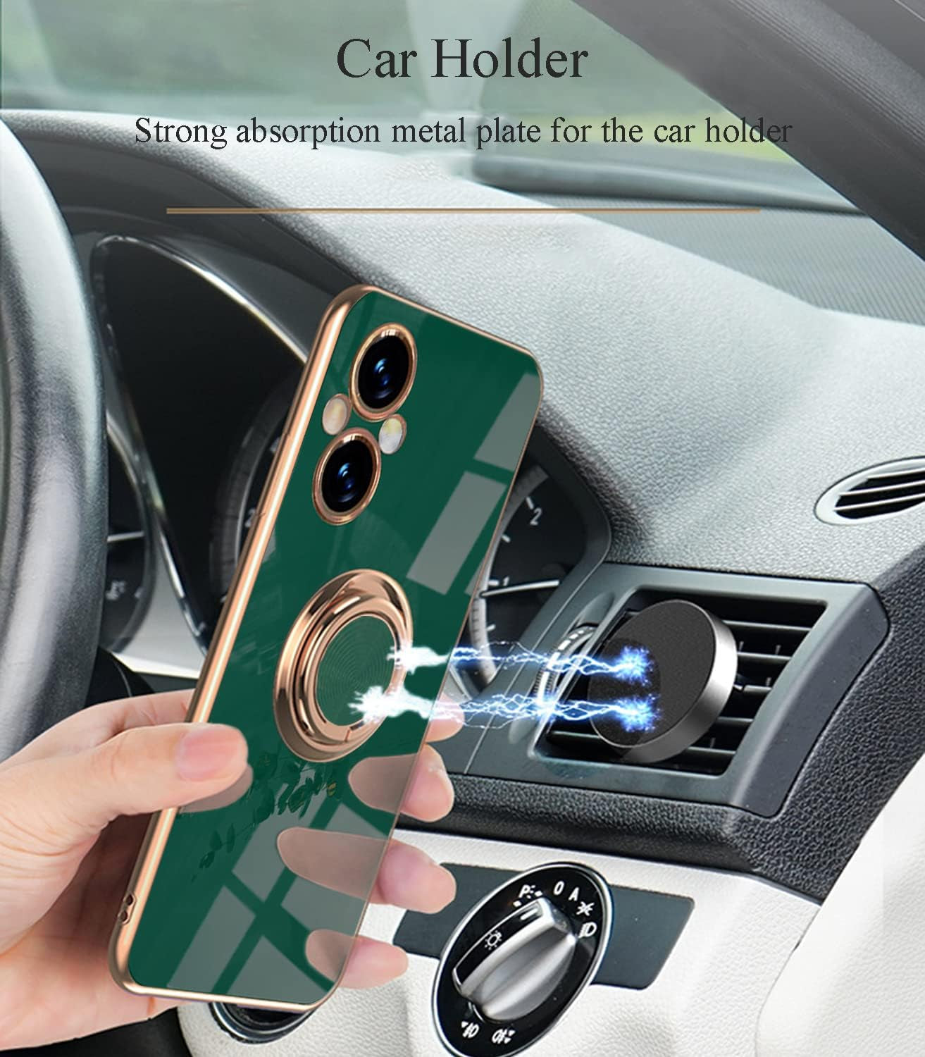 Yarxiawin Compatible for Oneplus Nord N20 5G Case Ring Holder Magnet Silicone, Oneplus N20 5G Case Thin Phone Case Aesthetic Black 360° Rotatable Metal Stand (Dark Green)  Yarxiawin   