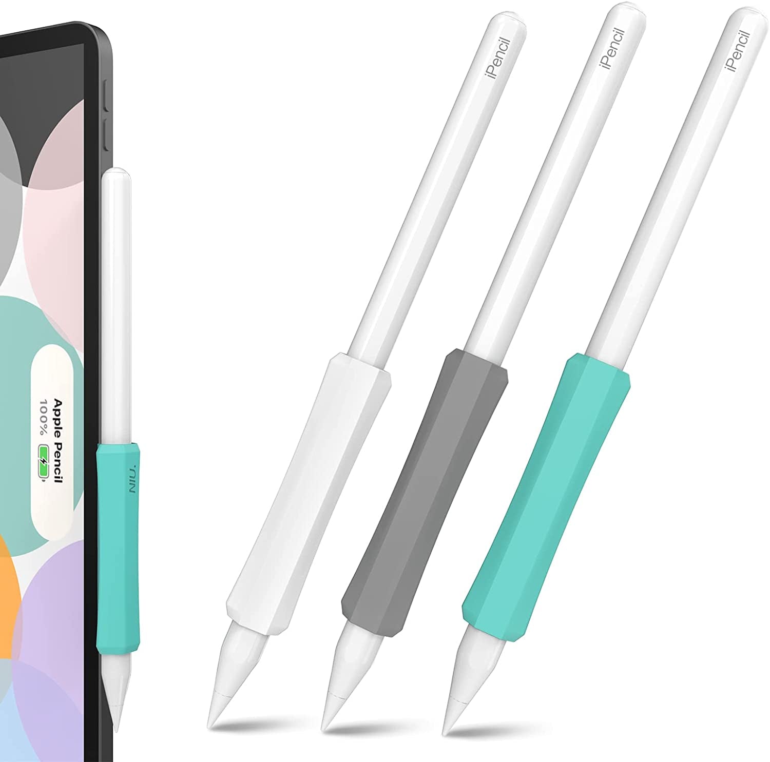 NIUTRENDZ 3 Pack Apple Pencil Grip Silicone Case Accessories Cover Ergonomic Design Sleeve Compatible with Magnetic Charging and Double Tap (Apple Pencil 2Nd Generation, White + Grey + Black)  NIUTRENDZ White + Grey + Green Apple Pencil 2nd Generation 