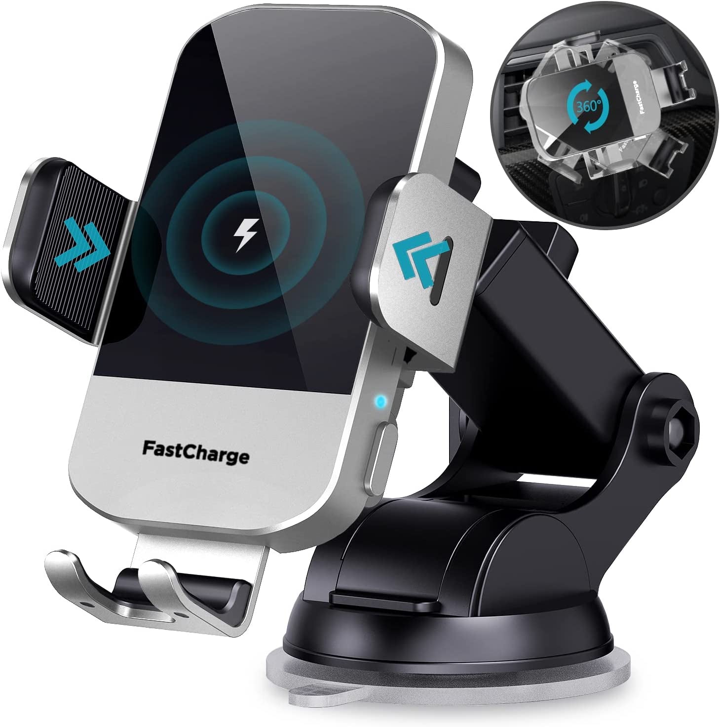 Wireless Car Charger, Chgeek 15W Fast Charging Auto Clamping Car Charger Phone Mount Phone Holder Fit for Iphone 14 13 12 11 Pro Max Xs, Samsung Galaxy S23 Ultra S22 S21 S20, S10+ S9+ Note 9, Etc  CHGeek Silver  