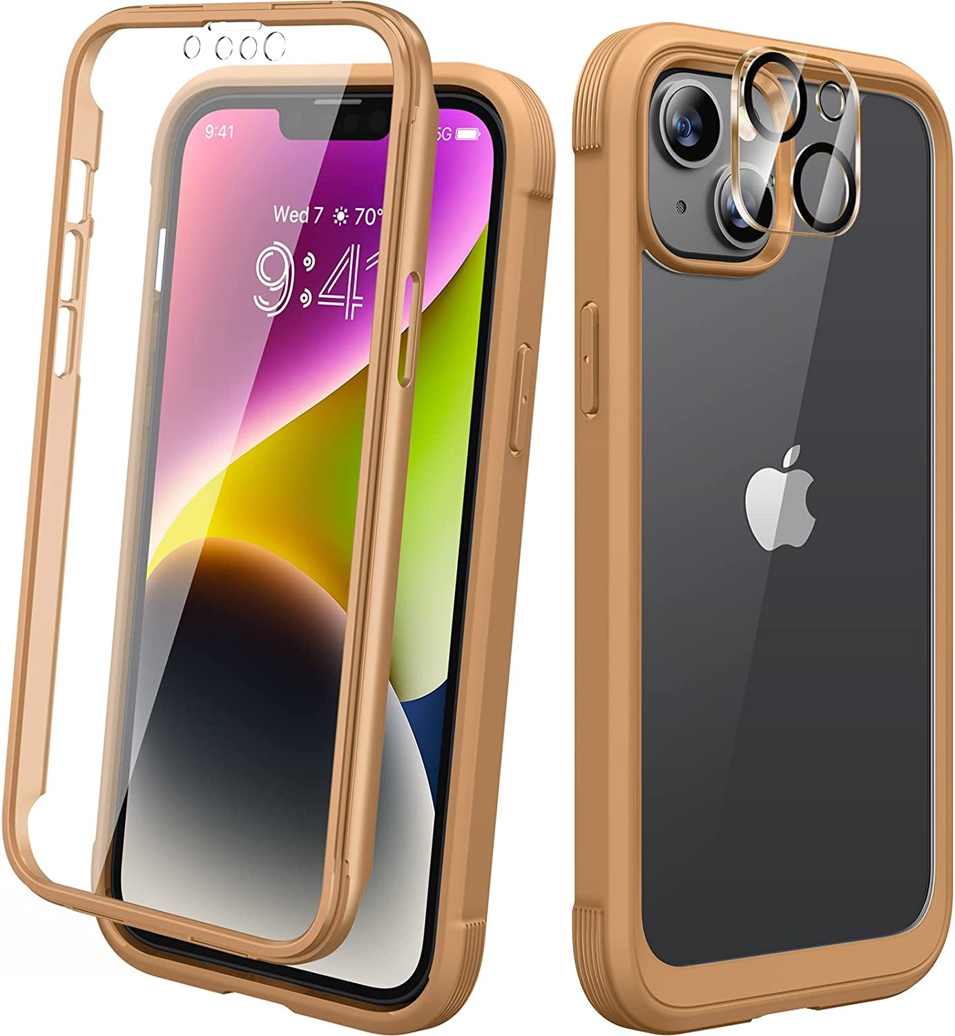 Diaclara Designed for Iphone 14 Case, Full Body Rugged Case with Built-In Touch Sensitive Anti-Scratch Screen Protector, with Camera Lens Protector for Iphone 14 6.1" (Camellia)  Diaclara Coffee  