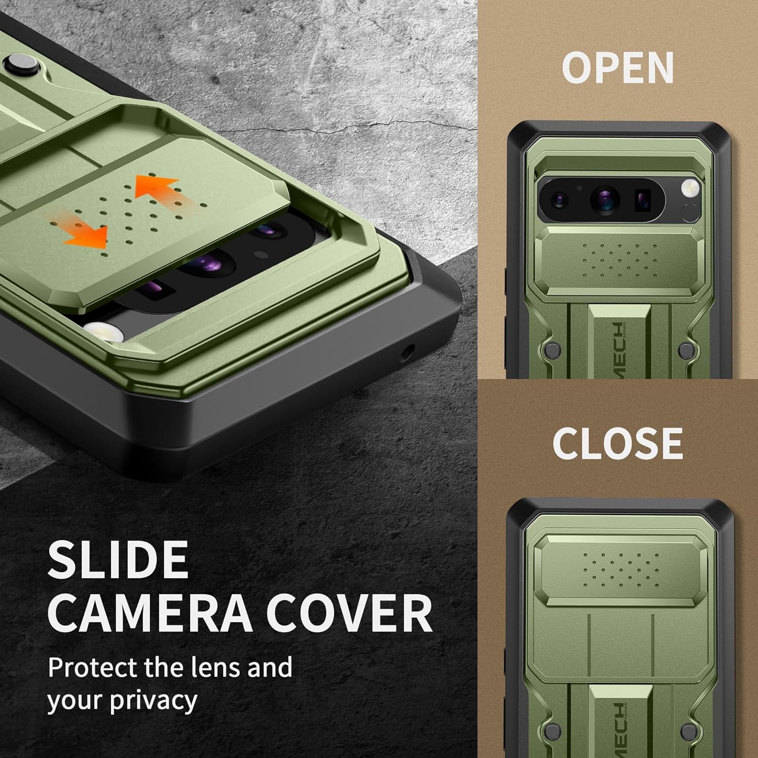 TONGATE for Pixel 8 Pro Case(2023), [Bulit-In Slide Camera Cover & Screen Protector] Military Grade Shockproof Rugged 5G Phone Case with Kickstand & Belt Clip for Google Pixel 8 Pro 6.7", Green  TONGATE   