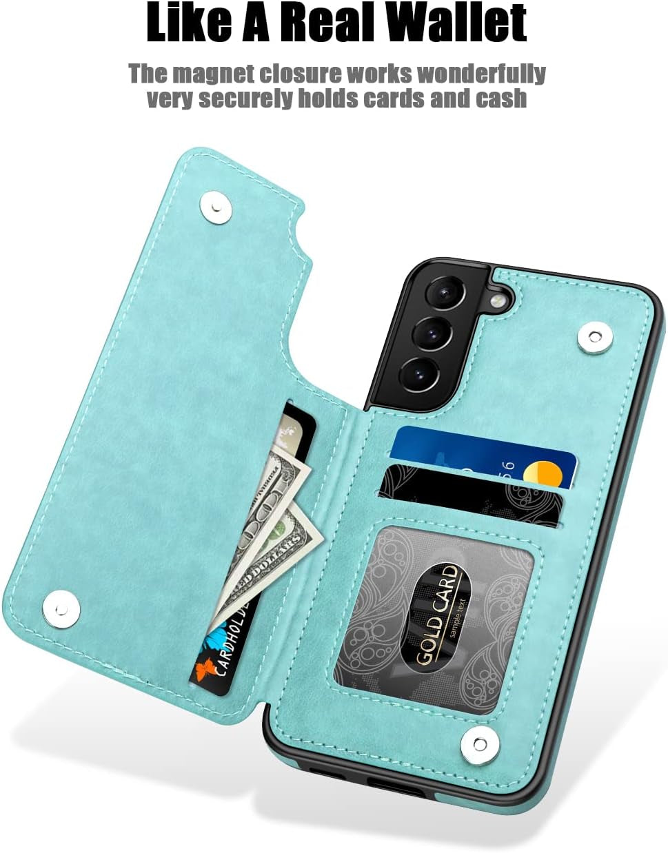 MMHUO for Samsung Galaxy S22 Case with Card Holder,Flower Magnetic Back Flip Case for Samsung Galaxy S22 Wallet Case for Women,Protective Case Phone Case for Samsung Galaxy S22 5G (2022),Mint  MMHUO   