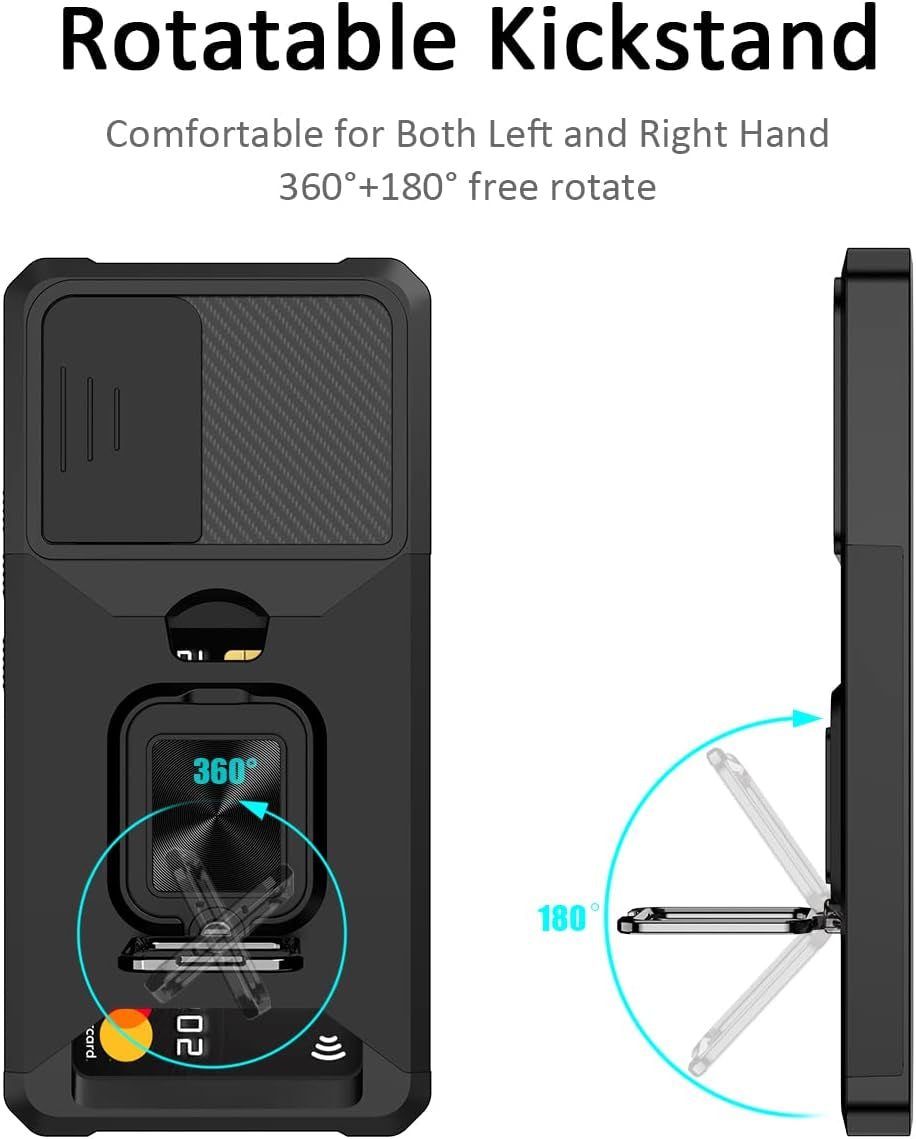 Nvollnoe for Samsung A53 5G Case with Sliding Camera Cover Heavy Duty Protective Galaxy A53 Case with Card Holder Magnetic Rotate Ring Kickstand Phone Case for Samsung A53(Black)  Nvollnoe   
