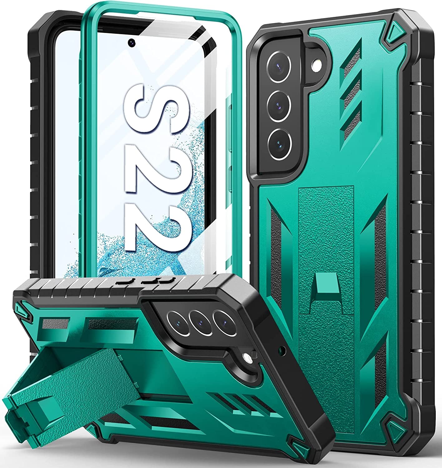 Soios for Samsung Galaxy S22 Protective Case: Military Grade Drop Proof Protection Mobile Phone Cover with Kickstand | Rugged Shockproof TPU Matte Textured Sturdy Phone Bumper (Orange)  SOiOS Pine Green  