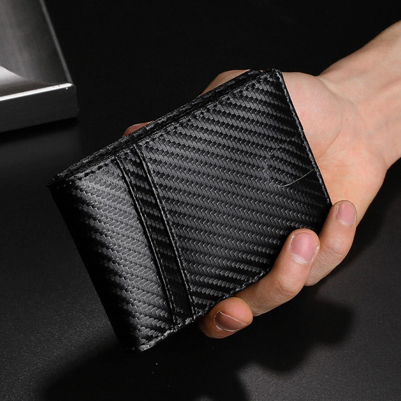 WOWOLAY Carbon Fiber Front Pocket Wallet for Men Bi-Fold RFID Blocking Leather Money Card Holder Ideal Men'S Wallet Compatible with Airtag W - 7017  WOWOLAY   