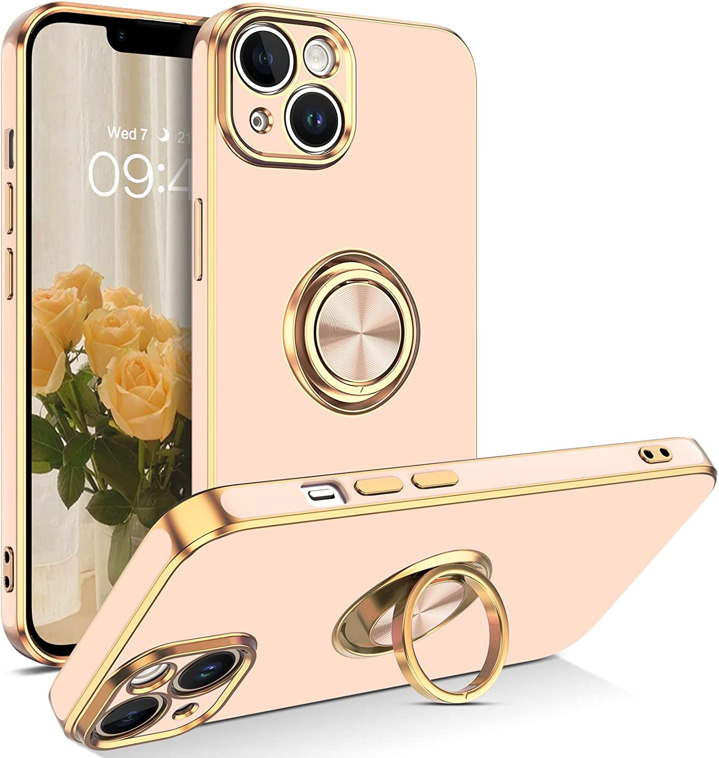 VENINGO Iphone 14 Case,Phone Cases for Iphone 14,Slim Fit Soft 360° Ring Holder Kickstand Magnetic Car Mount Supported Easy Clean Shockproof Protective Cover for Apple Iphone 14 6.1" 2022, Bright Red  VENINGO RN266-Light Pink  