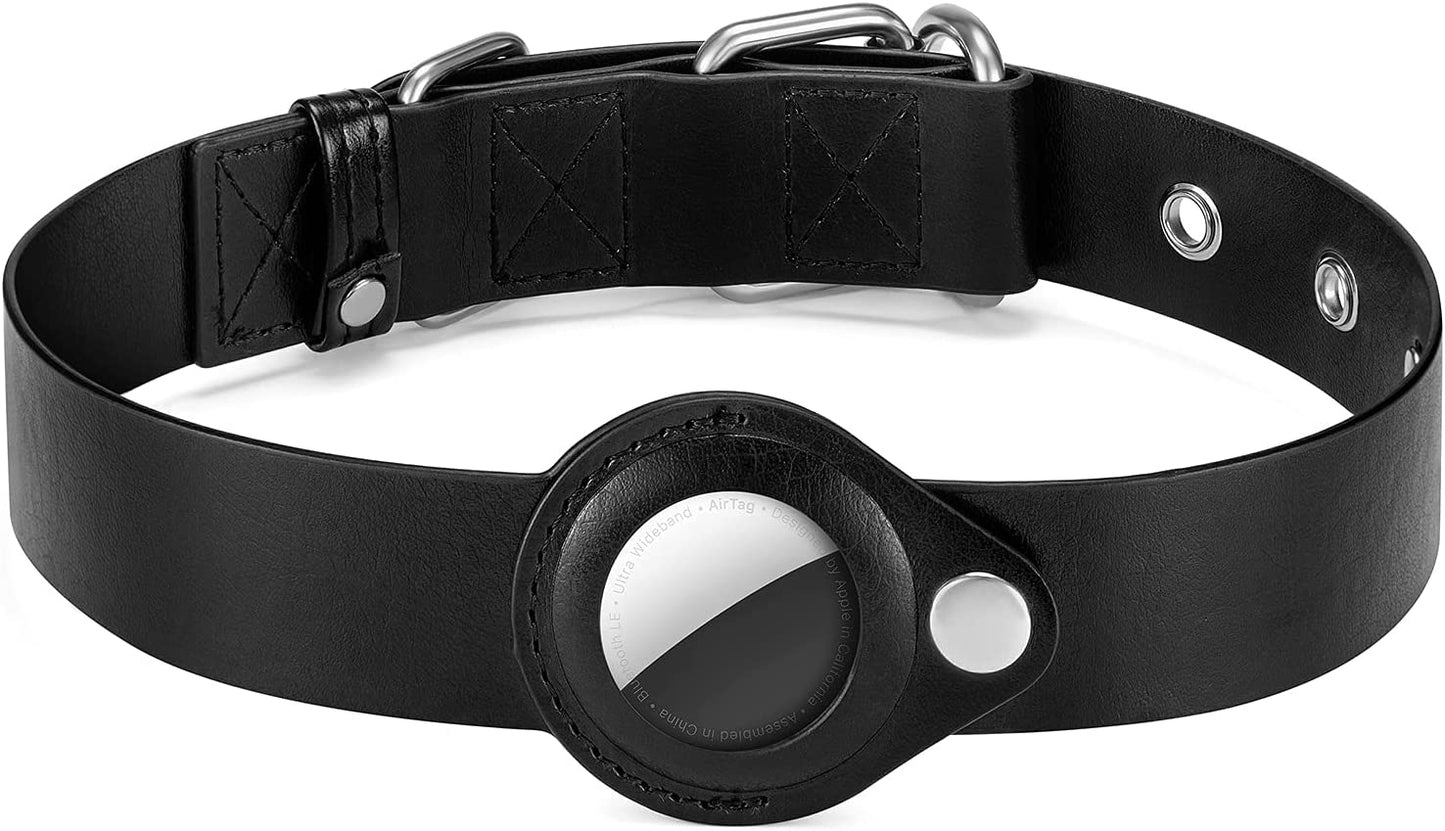 Dog Collar with Air Tag Holder, Leather Air Tag Holder Dog Collar, Adjustable Air Tag Dog Collar Holder Anti-Lost Air Tag Collar for Dogs (Black)  Jacknthe   