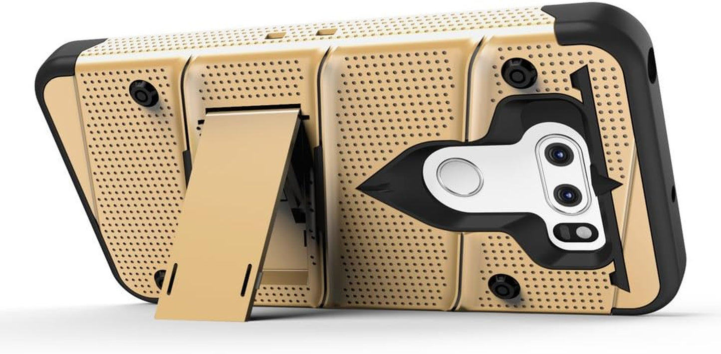 Zizo Bolt Series Compatible with LG V30 Case Military Grade Drop Tested with Tempered Glass Screen Protector, Holster LG V35 Thinq Case Gold Black  Zizo   