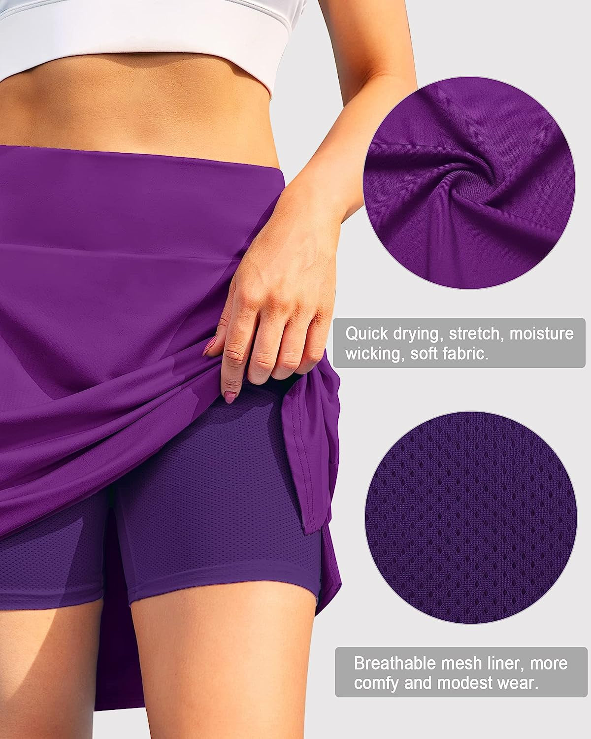 Women'S 20" Knee Length Tennis Skorts Skirts SPF Elastic Athletic Skorts with Shorts Golf Skirt with Pocket Casual Skorts  COOrun   