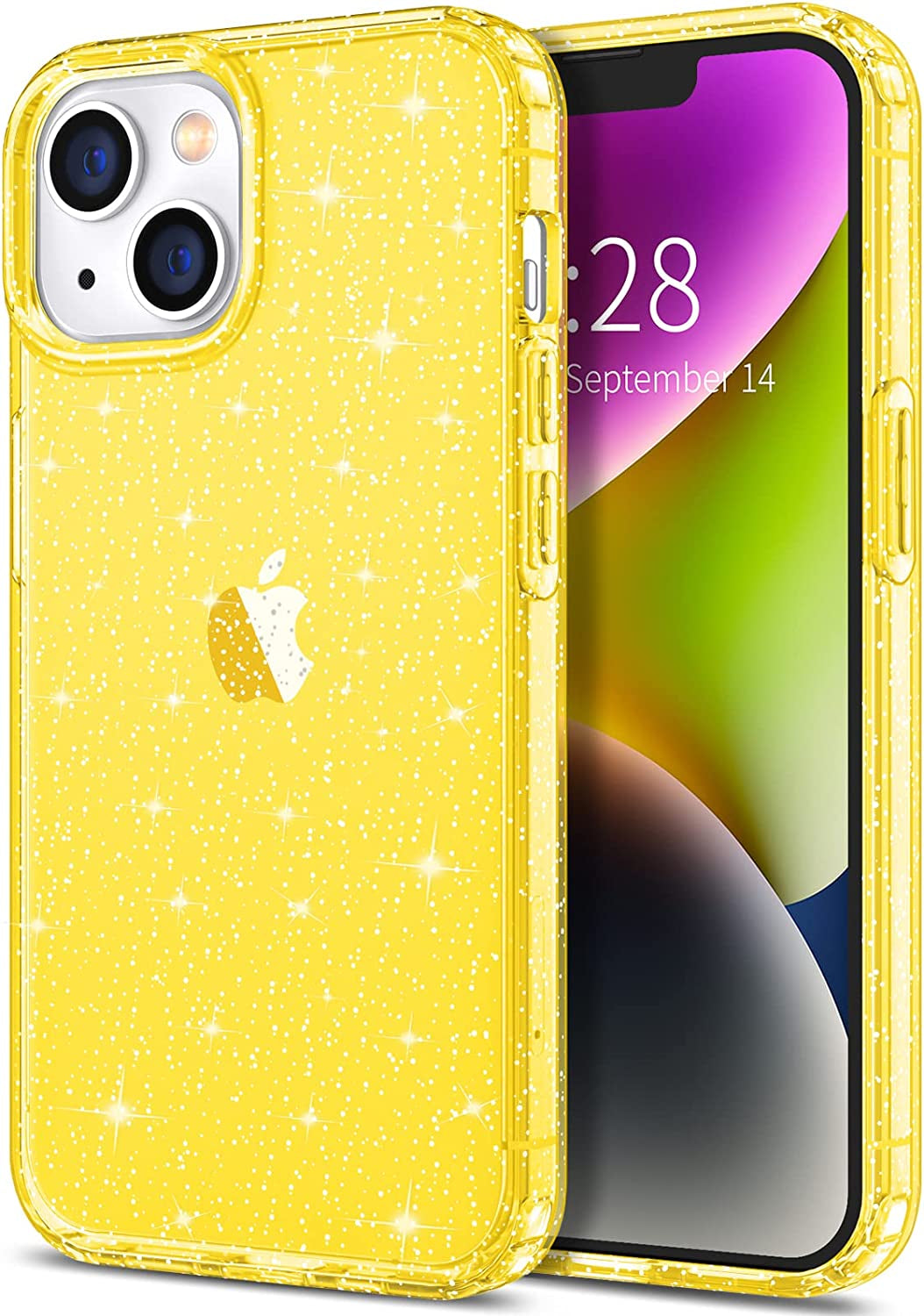 Hython Case for Iphone 14 Case Glitter, Cute Sparkly Clear Glitter Shiny Bling Sparkle Cover, Anti-Scratch Soft TPU Thin Slim Fit Shockproof Protective Phone Cases for Women Girls, Clear/Blue Glitter  Hython Yellow Glitter  