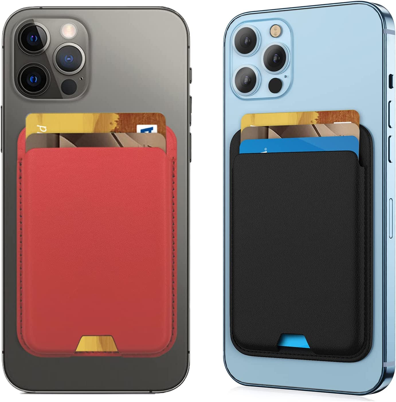 [2 Pack] Magnetic Wallet Card Holder Compatible with Apple Magsafe Wallet for Iphone 14 Pro Max/14 Pro/14/14 Plus, Mag Safe Wallet for Iphone 13 Pro Max/13 Pro/13/13 Mini/Iphone 12 Series,Midnightblue  iLodn Black and Red  