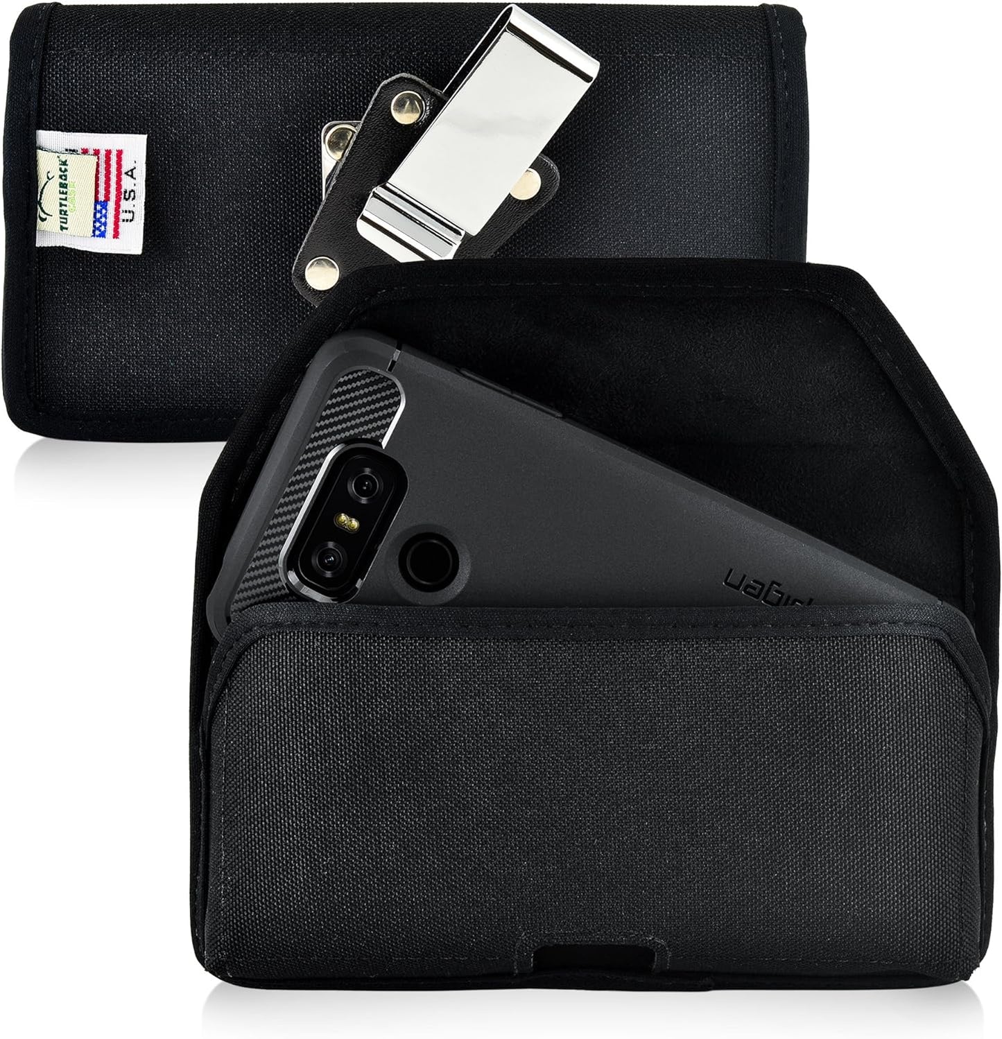 Turtleback Holster Made for LG G6 Black Vertical Belt Case Leather Pouch with Executive Belt Clip Made in USA  Turtleback Nylon / Metal Belt Clip Horiz  