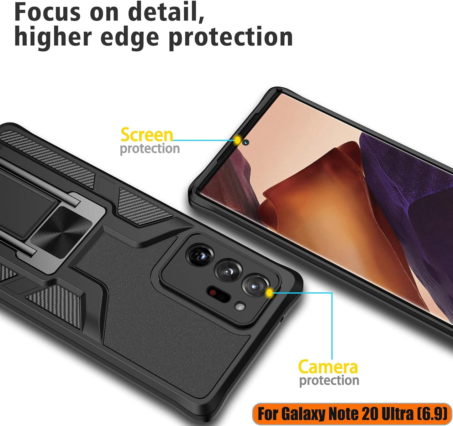 LMDAMZ Compatible Samsung Galaxy Note 20 Ultra Heavy Duty Military Grade Shockproof Kickstand Case Double Protection (TPU+PC) Solid and Durable Magnetic Car Phone Case, Suitable for 6.9 Inches (Black)  LMDAMZ   