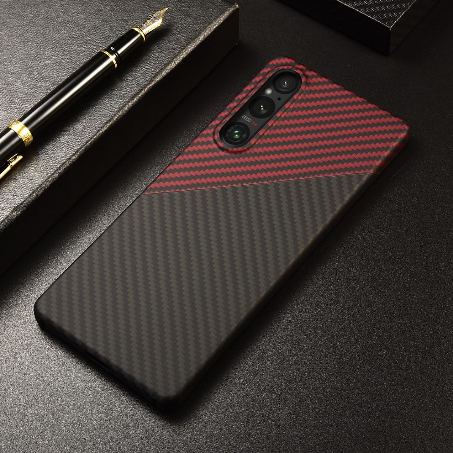 GIMENOHIG Ultra Thin and Lightweight Aramid Carbon Fiber Case for Sony Xperia 1 V (Red Black)  GIMENOHIG   