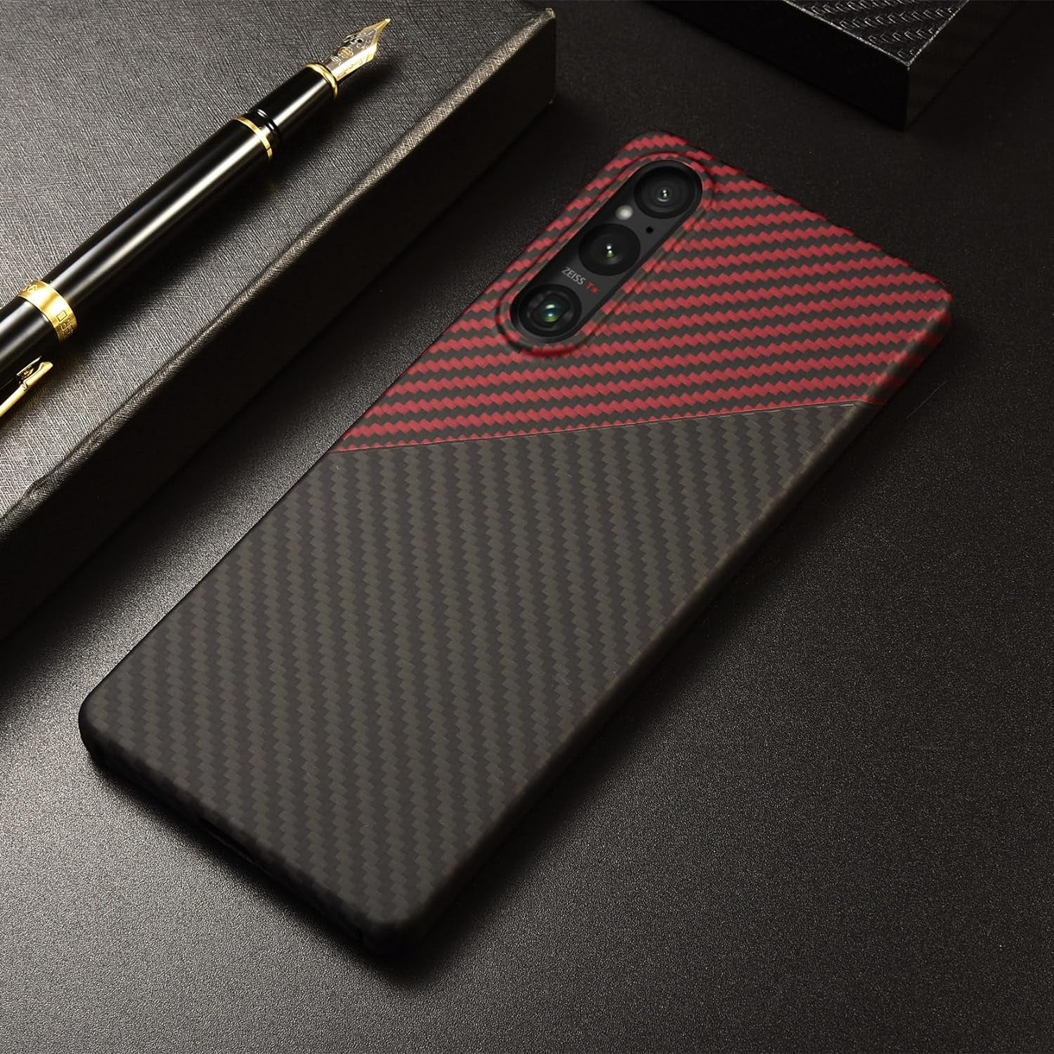 GIMENOHIG Ultra Thin and Lightweight Aramid Carbon Fiber Case for Sony Xperia 1 V (Red Black)  GIMENOHIG   