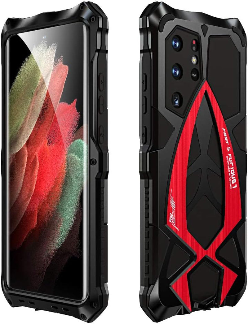 Kumwum Armor Phone Case for Samsung Galaxy S21 plus Military Grade Drop Protection Cover S21Plus 5G Heavy Duty Hybrid Metal Bumper Built-In Silicone Shockproof Dustproof - Black + Red  KumWum (S21 Ultra) Black+Red Samsung Galaxy S21 Ultra (6.8") 