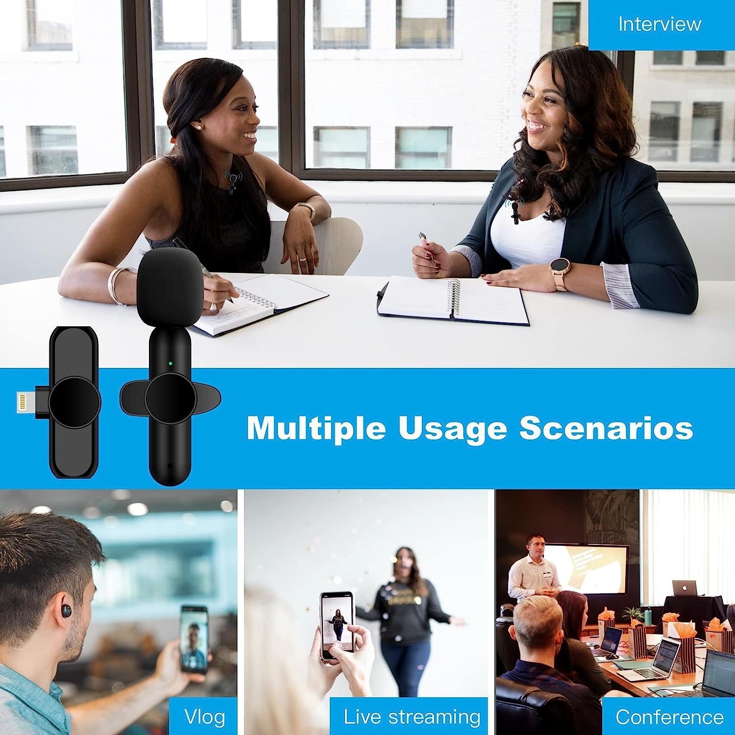 Jinlongshan,Mobile Phone Wireless Portable Microphone,Mini Lapel Mics Plug-Play 2.4G Ultra-Low Delay Noise Reduction Chip for Video Recording Interview Podcast Vlog Youtube Tiktok  jinlongshan   