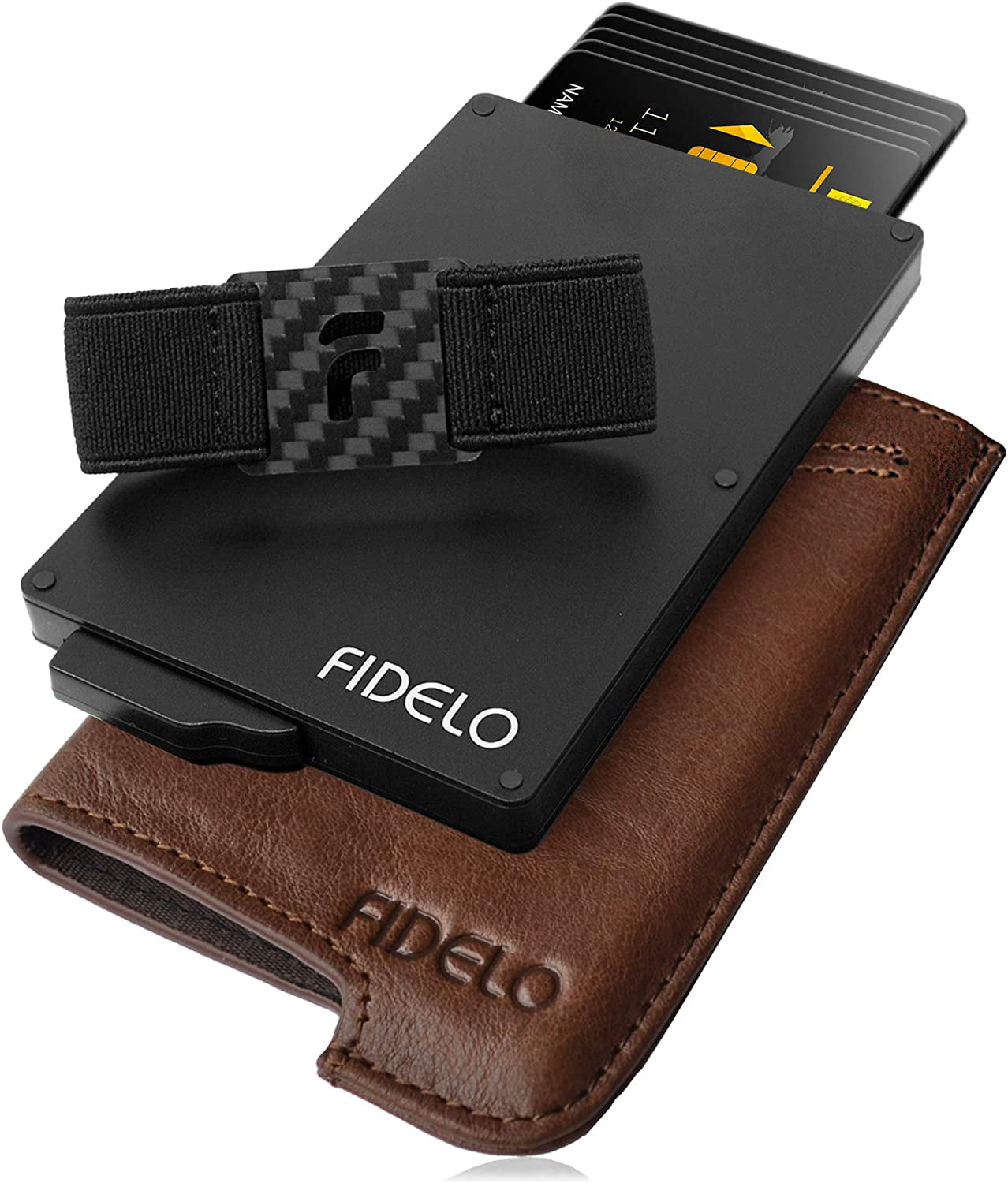 Fidelo Minimalist Wallet for Men - RFID Blocking Pop up Wallet Credit Card Holder, Slim Wallet Made of 6063 Aluminum and Clip Holder with a Removable Leather Case - Desert Tan (Camel)  FIDELO Vintage Brown Vegetable Leather Classic 