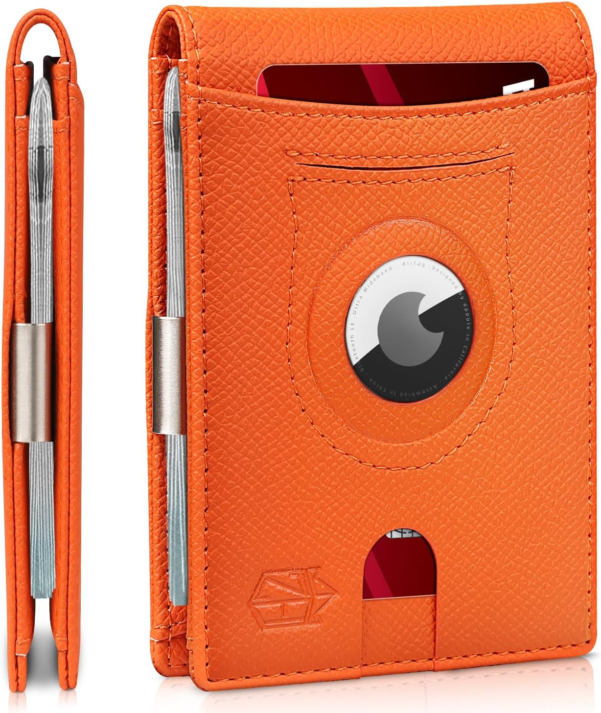 Zitahli Airtag-Wallet-Mens-Slim-Rfid Blocking Wallet Leather with Money Clip Air Tag Wallet Card Holder Bifold Gifts for Men  Zitahli Palm-Print Orange  