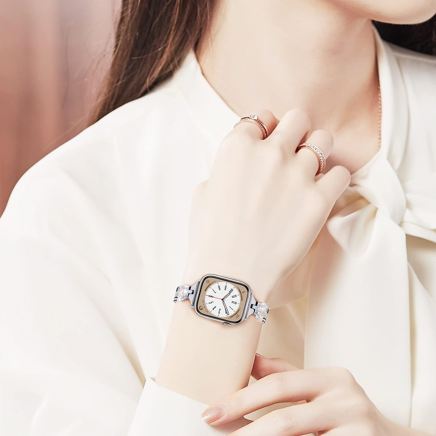 MOFREE Bling Band Compatible for Apple Watch Band 38Mm 40Mm 41Mm 42Mm 44Mm 45Mm Iwatch Series SE 8 7 6 5 4 3 2 1,Dressy Jewelry Diamond Rhinestone Stylish Metal Wristband Strap for Women  MOFREE   