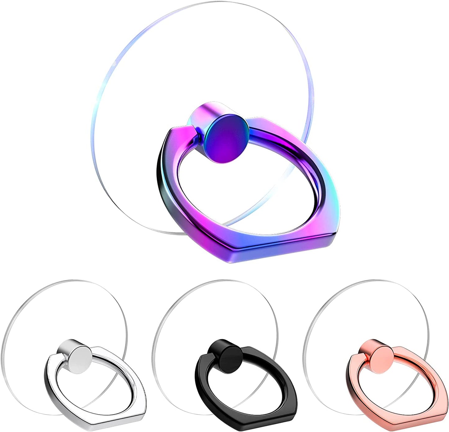 Vesmatity Colorful Cell Phone Ring Holder Stand 4 Pack Transparent Phone Ring Holder Clear Universal 360° Degree Rotation Finger Grip Ring Kickstand Compatible Various Mobile Phones or Phone Case  VESMATITY   